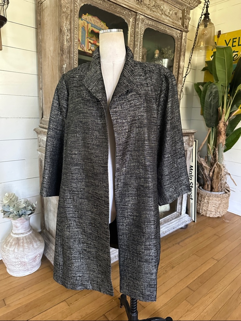 EILEEN FISHER HIGH COLLAR COAT CHARLCOAL 3X NEW